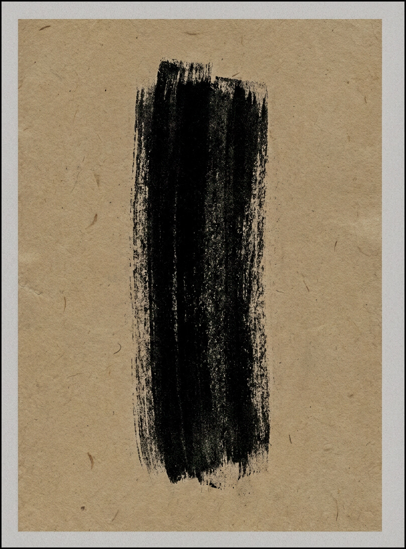 Minimalist vertical charcoal brushstroke on handmade paper.