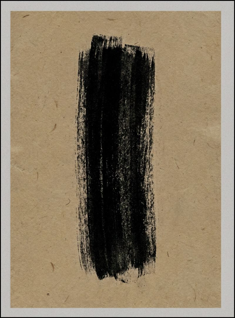 Minimalist vertical charcoal brushstroke on handmade paper.